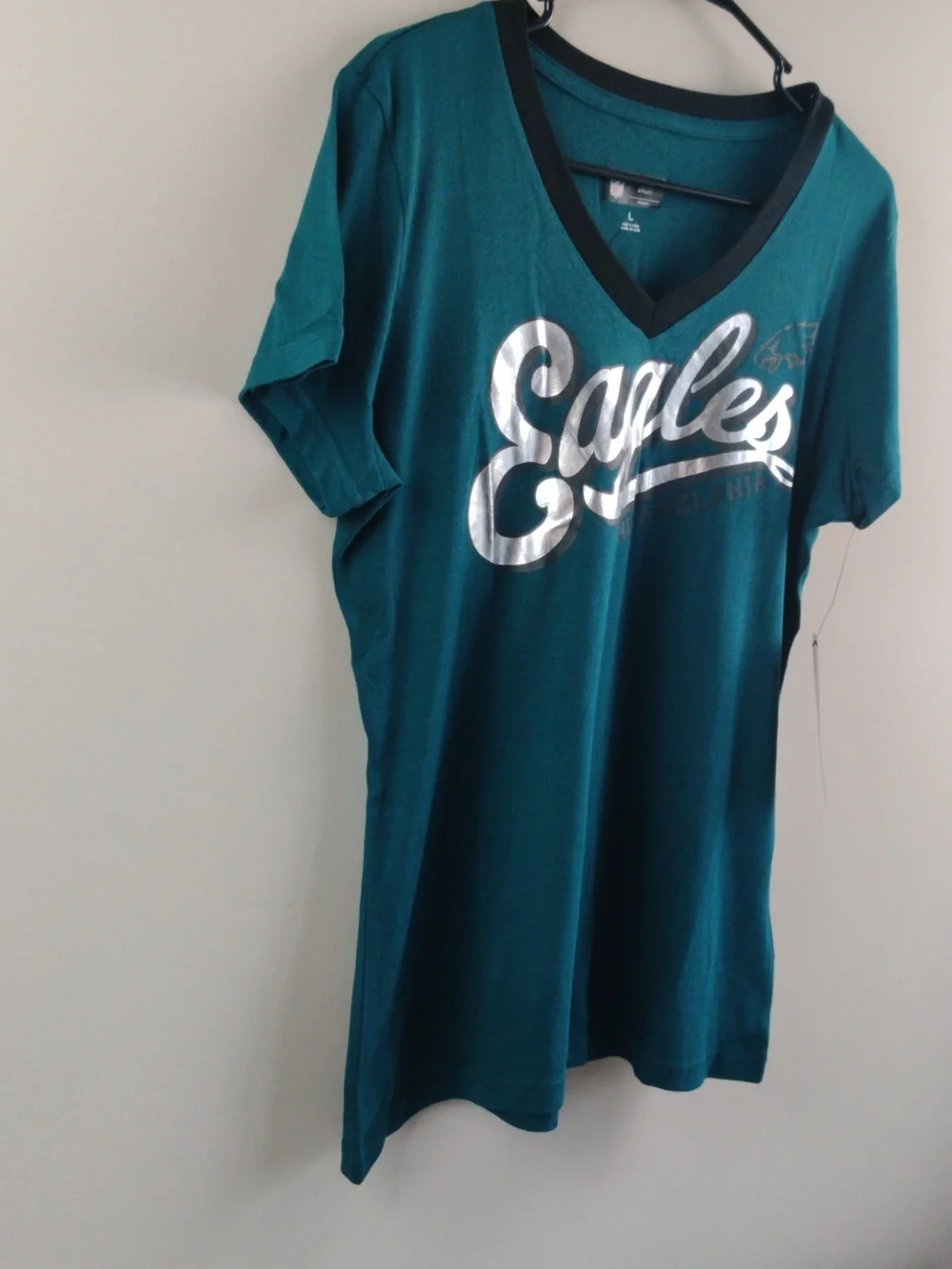 NFL Women's Teal V-Neck Eagles Script Tee - Picture 5 of 6